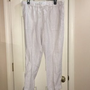 White linen Kenar pants with beige